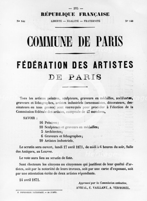 Federation des Artistes, from French Political posters of the Paris Commune,  May 1871. Artist: Unknown