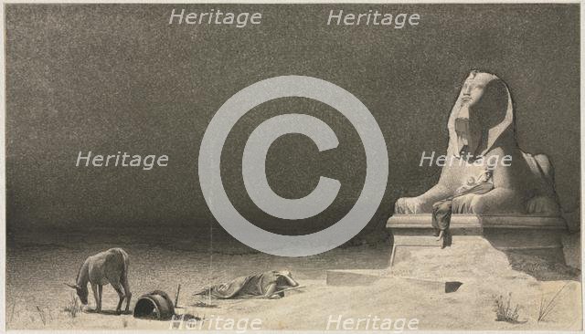 The Rest on the Flight into Egypt (recto); Sketch of a Sphinx [?] (verso), c. 1879-80. Creator: Luc-Olivier Merson (French, 1846-1920).