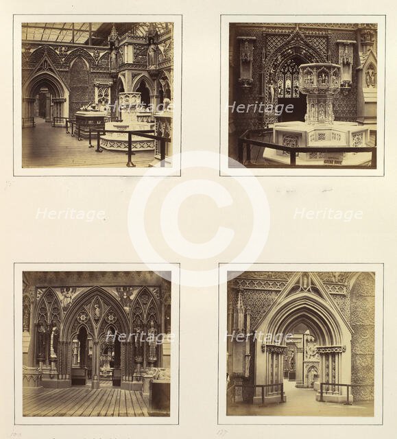 [Medieval Court; The Walsingham Font; Entrance to English Medieval Court], ca. 1859. Creator: Attributed to Philip Henry Delamotte.