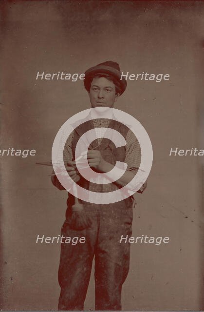 Painter Holding Palette and Brushes, 1870s. Creator: Unknown.