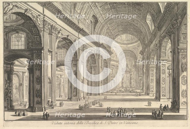 Interior view of St. Peter's Basilica in the Vatican, from Vedute di Roma (Roman Views), ca. 1748. Creator: Giovanni Battista Piranesi.
