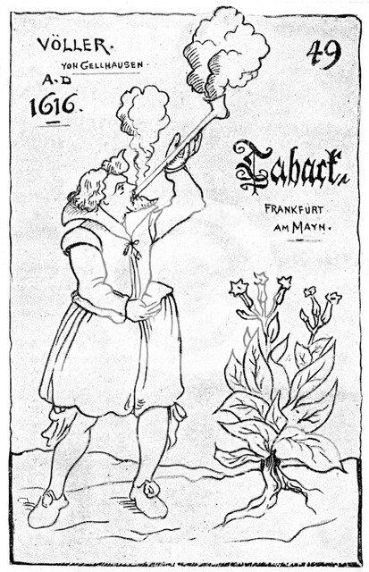 One of the earliest illustrations of smoking, 1616 (1890). Artist: Unknown