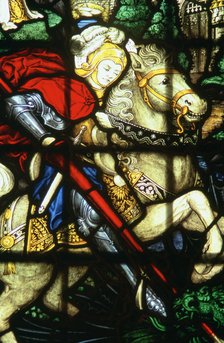 St George killing the dragon, stained glass window, St Nicholas Church, Sevenoaks, Kent. Artist: Bill Forbes