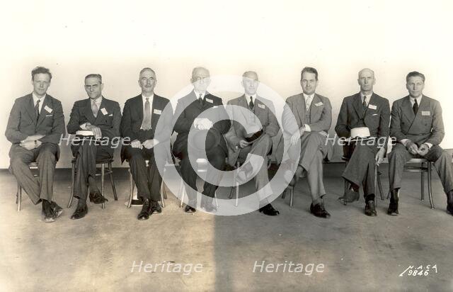 Aviation pioneers at a conference, Langley Field, Virginia, USA, May 23, 1934.   Creator: Unknown.