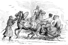 Sketches in St. Petersburg: sledge approaching the city stopped by police, 1881.  Creator: Unknown.