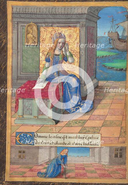 Dido Mourns with Aeneas's Sword Before Her; Ovid, Excerpts from Heroides, about 1493. Creator: Master of the Chronique Scandaleuse.