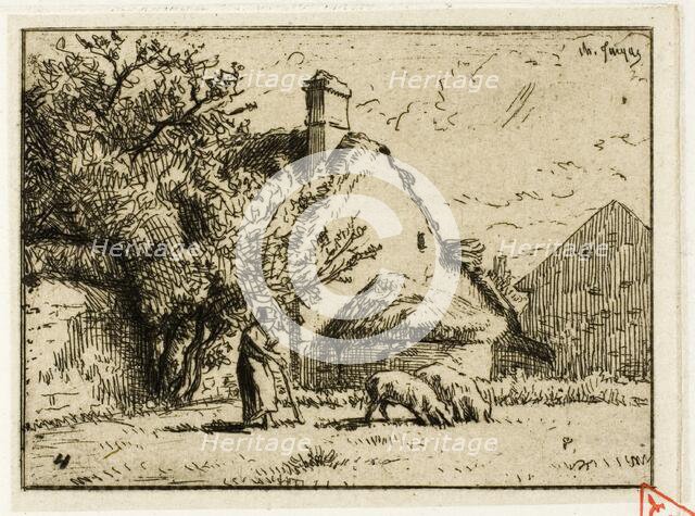 Woman Tending Two Pigs, 1849. Creator: Charles Emile Jacque.