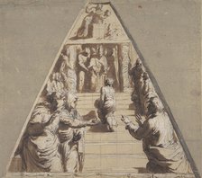 Presentation of the Virgin in the Temple (below), Abraham about to Sacrifice Isaac (above), 1520. Creator: Perino del Vaga.