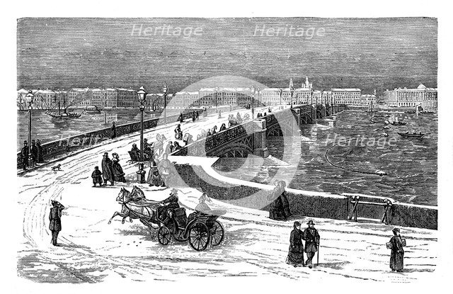 The Nicolai Bridge across the River Neva, St Petersburg, Russia, c1888. Artist: Unknown