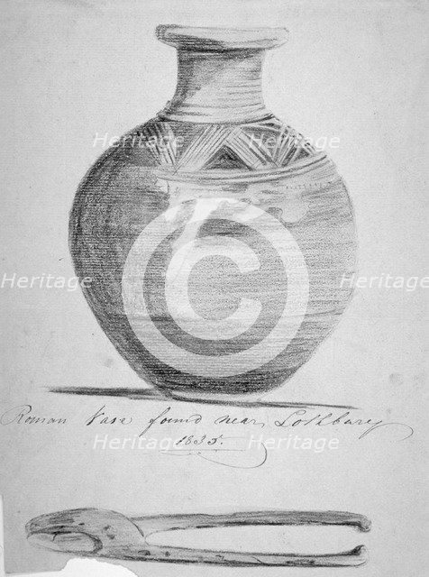 Roman vase found near Lothbury, City of London, 1835. Artist: Anon