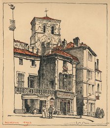 The Place du Murier, with the tower of the Church of St Andre, at Angouleme, France, 1924. Artist: JR Rowe.