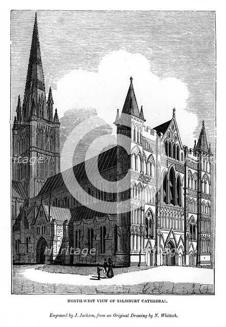 North west view of Salisbury Cathedral, 1843. Artist: J Jackson