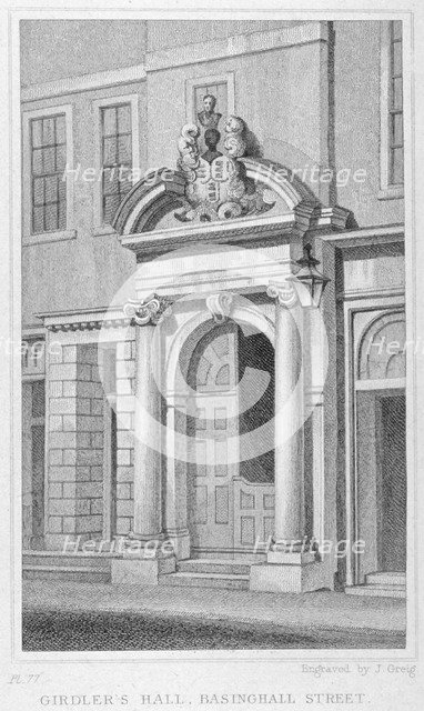 Entrance to Girdlers' Hall, Basinghall Street, City of London, 1830. Artist: John Greig