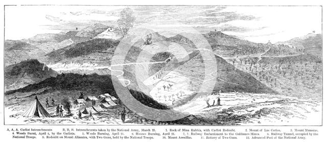 The Civil War in Spain:...positions of the Carlist Lines...from the battery of San Lorenzo, 1874. Creator: Unknown.