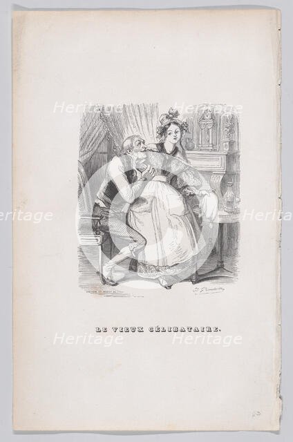 The Old Bachelor from The Complete Works of Béranger, 1836. Creators: Cesar-Auguste Hebert, Louis-Henri Brevière.