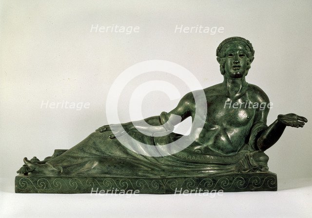 'Cinerary Urn in the form of a reclining Youth (Etruria)', early 4th century BC. Artist: Unknown