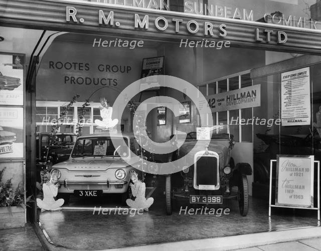 1921 Hillman 10.5 hp with Hillman Imp on motor show stand. Creator: Unknown.