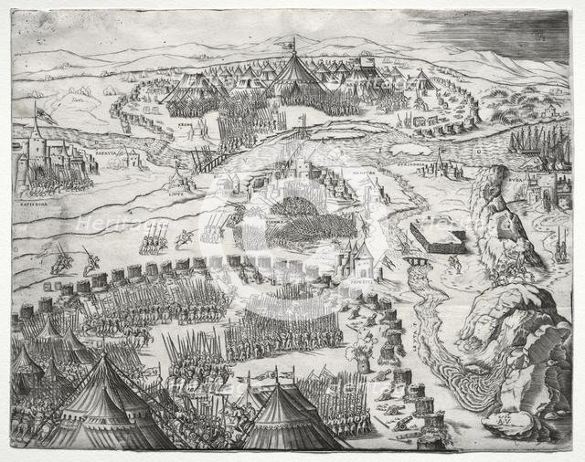 The Position and Camp of the Armies of Charles V and Soliman II, 1532. Creator: Agostino Musi (Italian, 1490-1540).