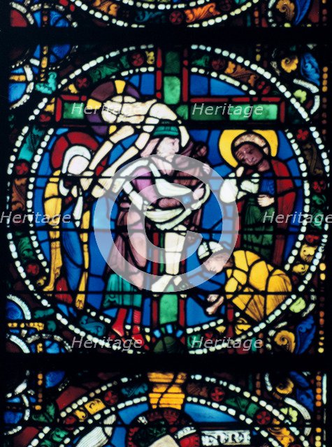 The Descent from the Cross, stained glass, Chartres Cathedral, France, 1194-1260. Artist: Unknown
