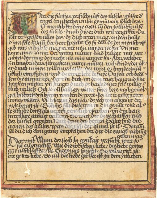 Exhortation Against Avarice, c. 1470/1475. Creator: Unknown.