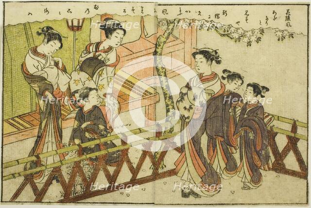 Double-page Illustration from Vol. 2 of "Picture Book of Spring Brocades...", 1771. Creator: Suzuki Harunobu.