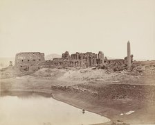 Temple of Karnak from the Sacred Lake. Luxor, East Bank, between 1860 and 1903. Creator: Antonio Beato.