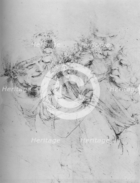 'Five Grotesque Heads', c1480 (1945). Artist: Leonardo da Vinci.