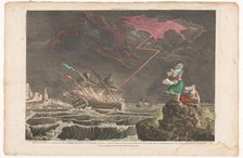 View of a ship struck by lightning at sea, 1700-1799. Creator: Unknown.