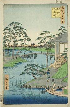Mokubo Temple, Uchigawa Inlet, and Gozensaihata (Mokuboji Uchigawa Gozensaihata), from the..., 1857. Creator: Ando Hiroshige.