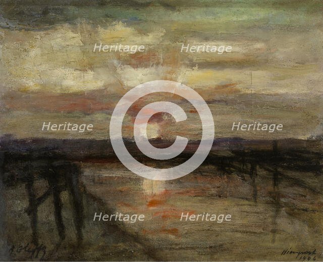 Sunset in Nieuwpoort, 1906. Creator: Auguste Oleffe.