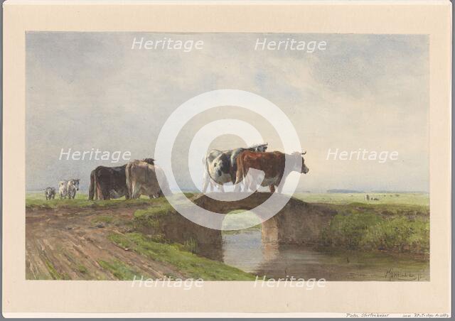 Cows on a stone bridge, 1838-1892. Creator: Pieter Stortenbeker.