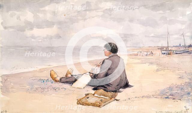 Sizewell - James McBey Sketching, 1914. Creator: Martin Hardie.