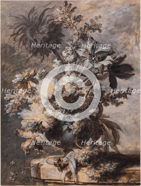 Flowers in an Urn on a Plinth, 1730s. Creator: Jan van Huysum.