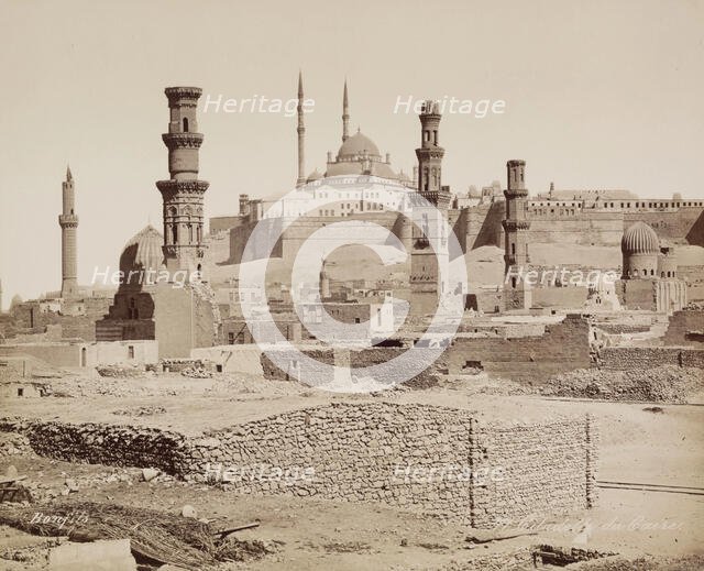 The Citadel and Mosque of Mohammed Ali as Seen from the Tombs of the Mameluks, 19th century. Creator: Maison Bonfils.
