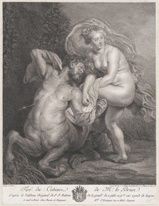 Deianeira receiving the poisoned tunic from Nessus, and the wounded centaur falling to the..., 1778. Creator: Christian Gottfried Schulze.
