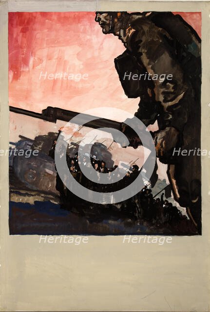 Man with lighted torch at head of a column of civilians, between 1939 and 1946. Creators: Unknown, Central Office of Information.