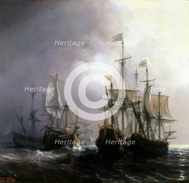 Capture of three Dutch Commercial Vessels by the French Ships Fidèle, Mutine and Jupiter, in 1711. Artist: Gudin, Théodore (1802-1880)