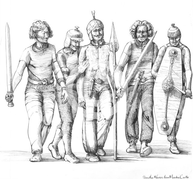 Iron Age warriors, Prehistory, (c1990-2010). Artist: Judith Dobie.