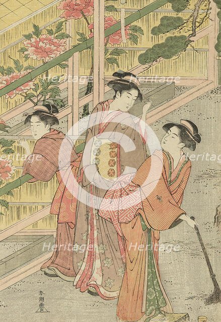 Women Admiring Peonies, c. 1789/1801. Creator: Katsukawa Shuncho.