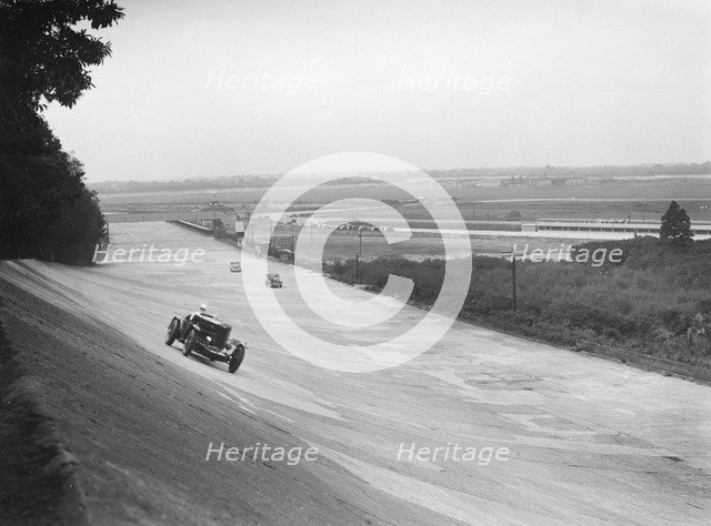Talbot 95 Special of GA Wooding racing on the banking at Brooklands, 1938 or 1939. Artist: Bill Brunell.