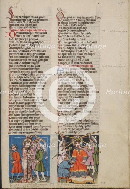 The Flagellation; The Crowning with Thorns; Weltchronik, about 1400-1410. Creator: Unknown.