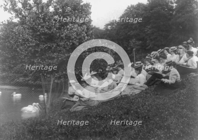 Art class, sketching ducks at zoo, Normal school, (1899?). Creator: Frances Benjamin Johnston.