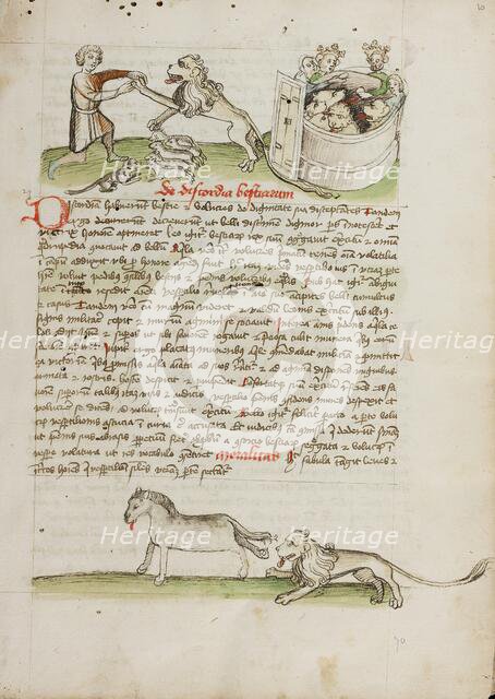 A Shepherd Protecting his Flock from a Lion and a Shepherd and..., third quarter of 15th century. Creator: Unknown.