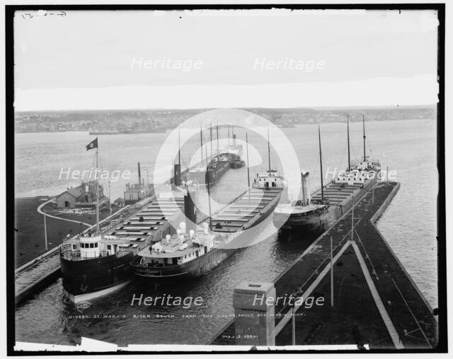 St. Mary's River south from the locks, Sault Ste. Marie, Mich., c1905. Creator: Unknown.