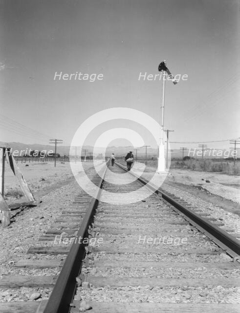 Looking east down the railroad track, near Calipatria, California, 1939. Creator: Dorothea Lange.