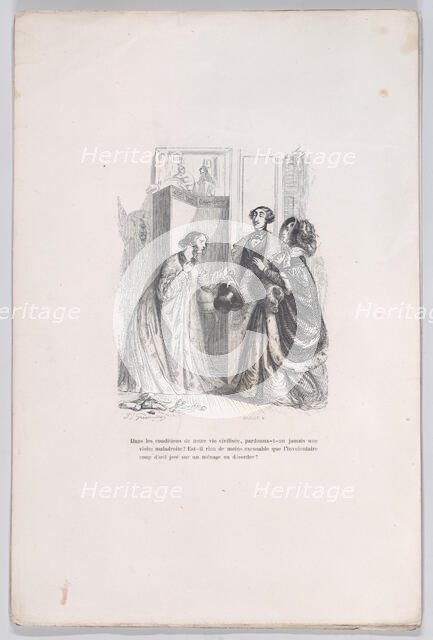 Did anyone ever forgive an awkward visit? from the Little Miseries of Human Life, 1843. Creator: Brugnot.