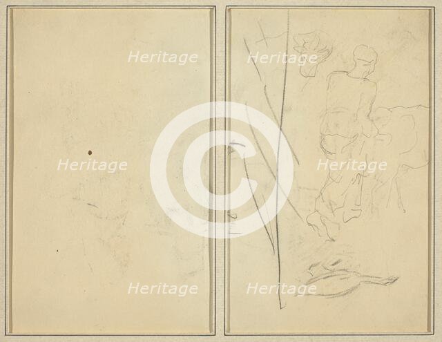 Woman with Cow, and Goose; Counterproof [verso], 1884-1888. Creator: Paul Gauguin.