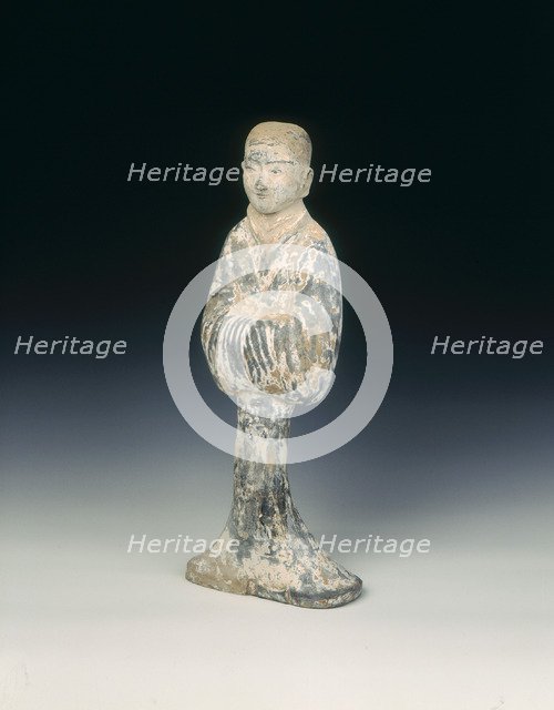Grey pottery standing woman, Western Han dynasty, China, 206 BC-8 AD. Artist: Unknown