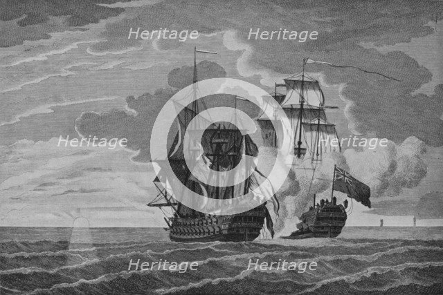 'The 'Nottingham' and the 'Mars'', c1750. Artist: Remigius Parr.