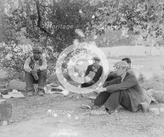 Camp of single men by the roadside...come in to work in the pea fields, Nipomo, California, 1935. Creator: Dorothea Lange.